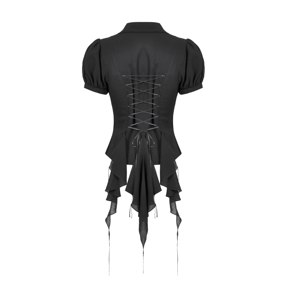 Dark in Love - Deep Vneck gothic pleated Blouse - Zwart
